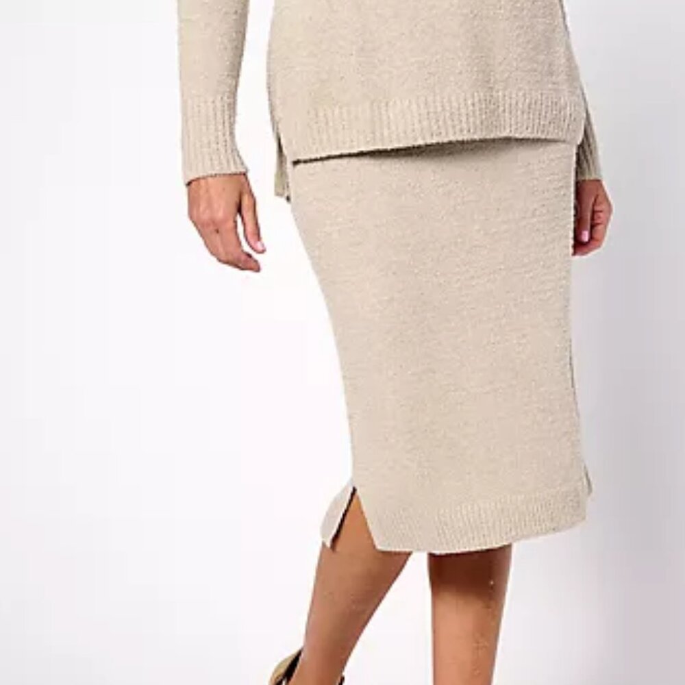 NEW Isaac Mizrahi Live! Regular Soho Cozy Novelty Yarn Skirt Wheat Medium $60